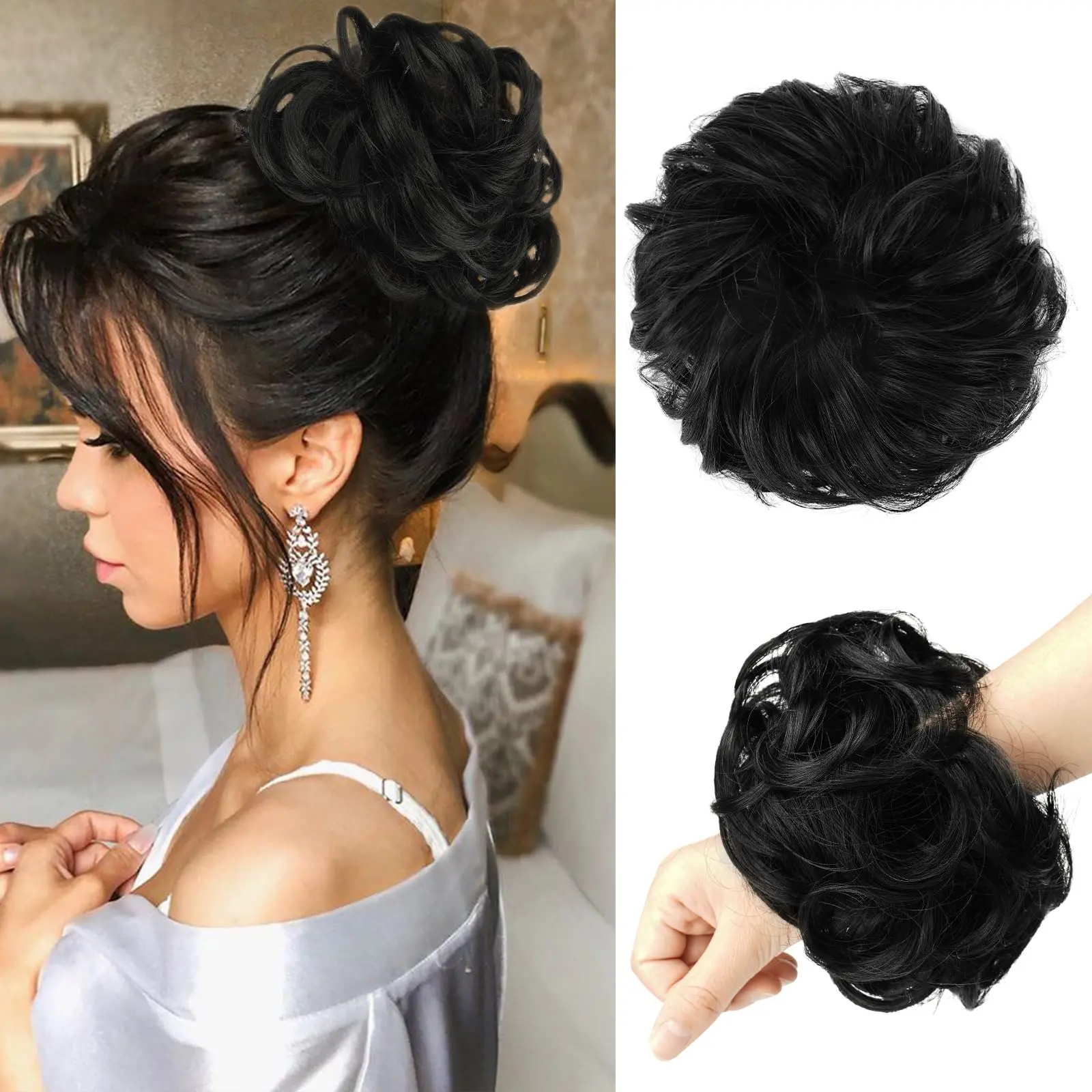 viramofa 100% Human Hair Bun Messy Bun Hair Piece Real Human Extensions Natural Curly Bun Hairpieces For Women/Kids human hair bun pieces