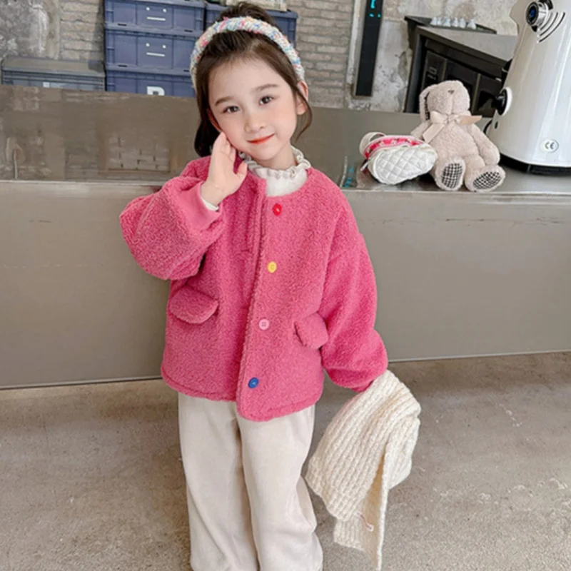 

Girls Coat Jacket Winter Cotton Windbreak 2023 Rose Warm Plus Thicken Furs Overcoat Teenagers Formal Children's Clothing
