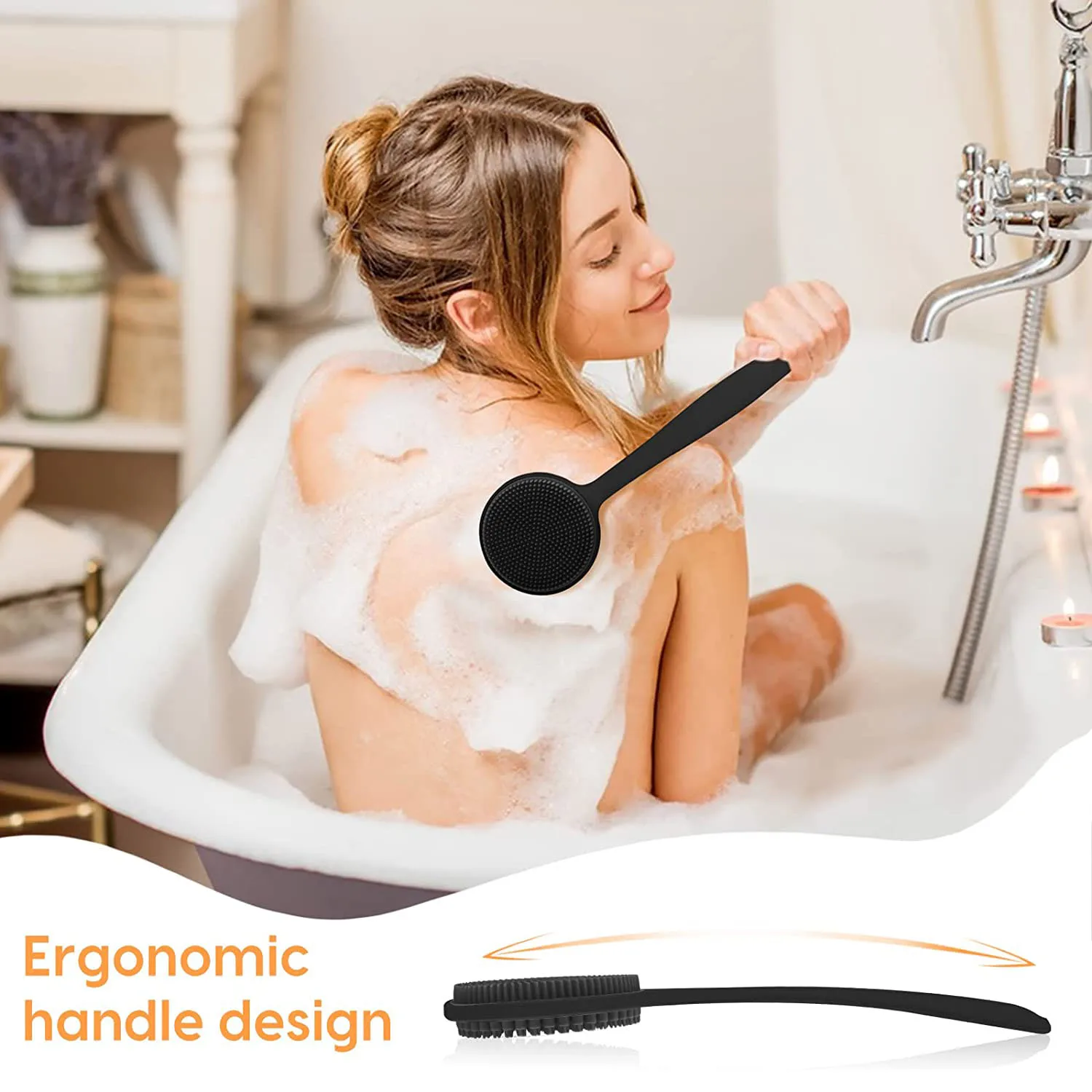 Silicone Back Scrubber for Shower, Bath Body Brush with Long Handle,Double Sided Shower Brush for Shower Exfoliating and Massage