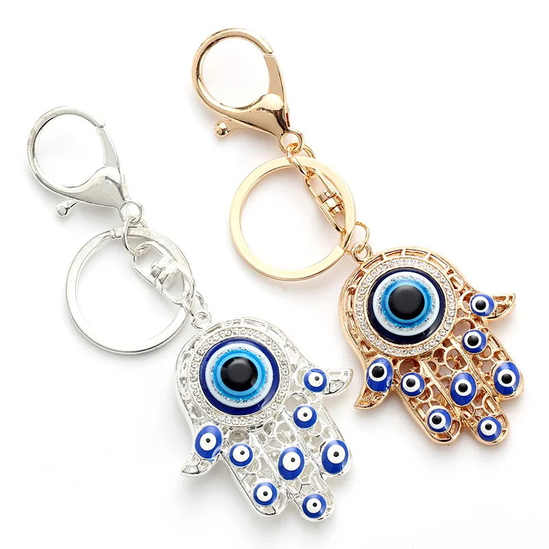 

10pcs Turkish Lucky Glass Blue Eye Palm Hand Keychain Lobster Clasp Women Men Handbag Hangle Car Key Holder Key Ring Jewelry