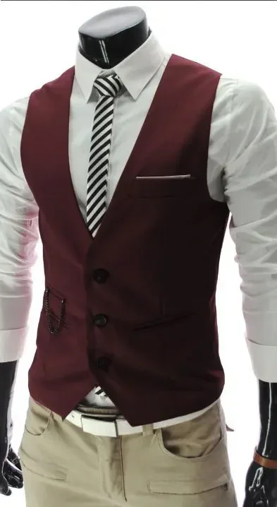 

High Quality Burgundy Smart Business Vest For Men Formal Custom Slim Fit Casual Men Suit Terno Masculino Completo Costume Homme