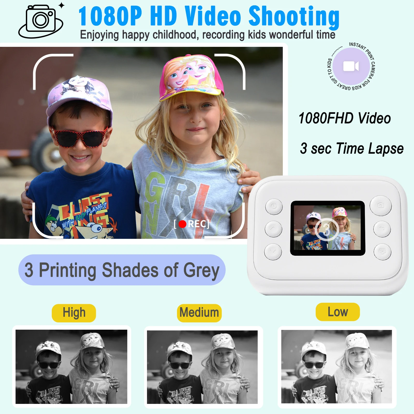 Digital Camera Instant Print Camera for Kids Christmas Birthday Gifts for Girls Boys 1080 HD Digital Video Cameras Toddler Portable Toy