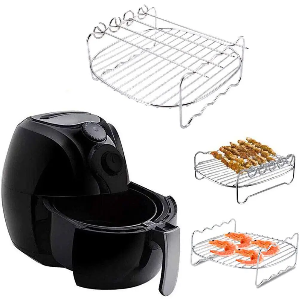 Baking Tray Skewers Air Fryer Stainless Steel Holder BBQ Rack Double-deck Home Baking Dishes Durable Tray Rack air fryer rack