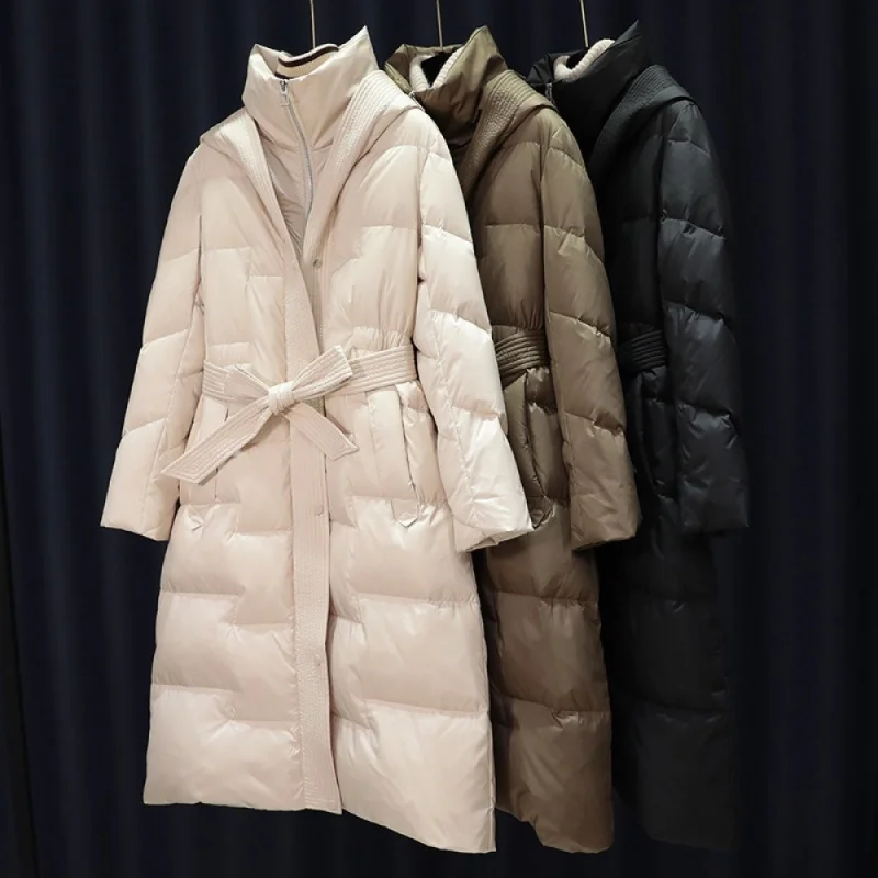 

Warm winterfashionabletrendyWhite Duck down 2023 Hooded down Jacket Women's Elegant Slim Mid-Length Thick Warm Jacket Trendyfash