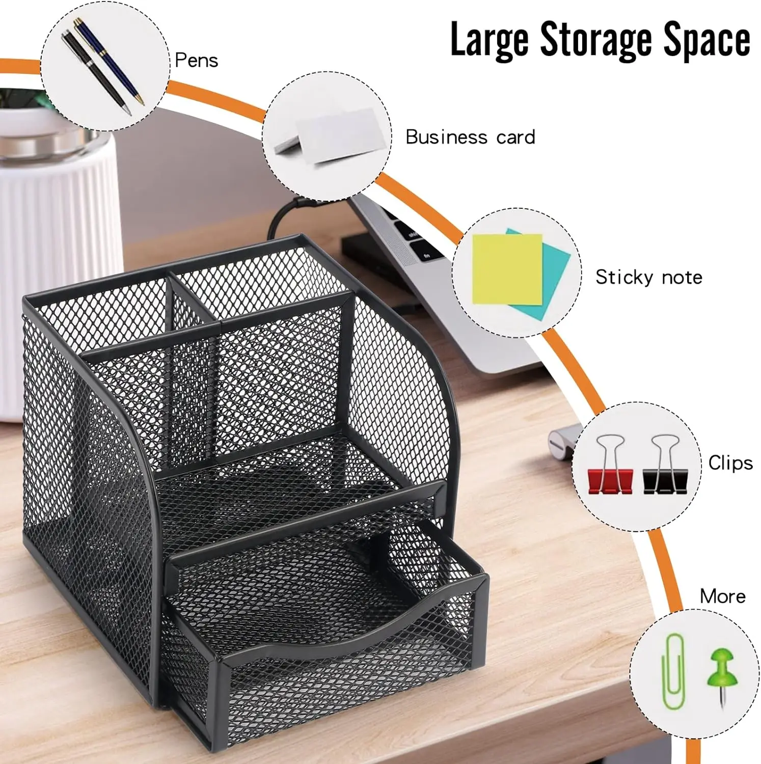 2 PCS Mesh Desk Organizer Metal Pencil Pen holder Storage Office organization Home Art Supply Storage Box Multi-functional Caddy