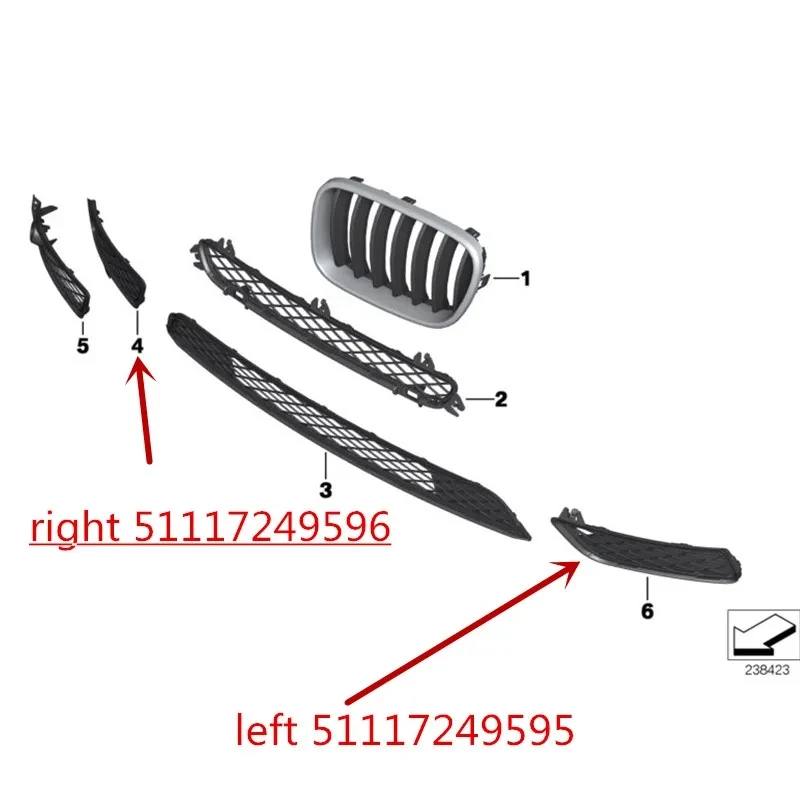 자동차 전면 범퍼 그릴 전면 환기 하부 그릴, 안개등 프레임 51117249596 51117249595, BMW F25 X3 용 액세서리