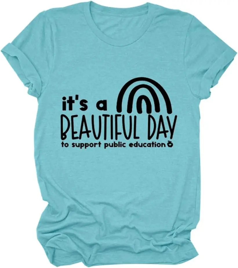 

Public Education T Shirt Women Casual Trendy Shirts Funny Teacher Gift Short Sleeve Teaching Tops