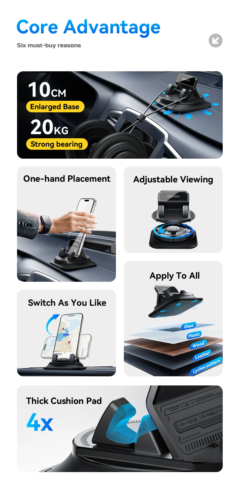 Essager Anti-slip Car Silicone Holder 360 Degree Car Dashboard Stand Cell Phone