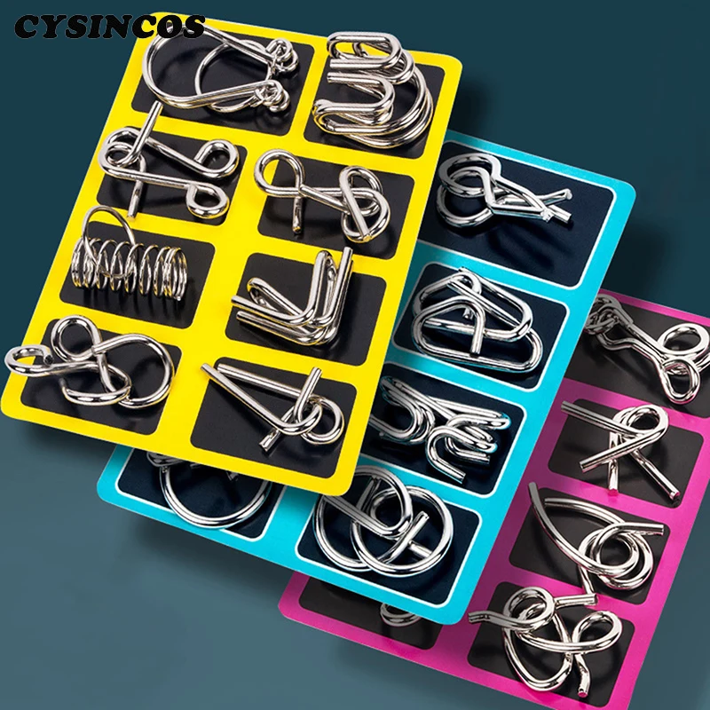 

8 Sets Metal Puzzle Buckle Crafts Chinese Ring Puzzles Classic IQ Brain Teaser Magic Baffling Puzzles Game Toys For Kids Adults