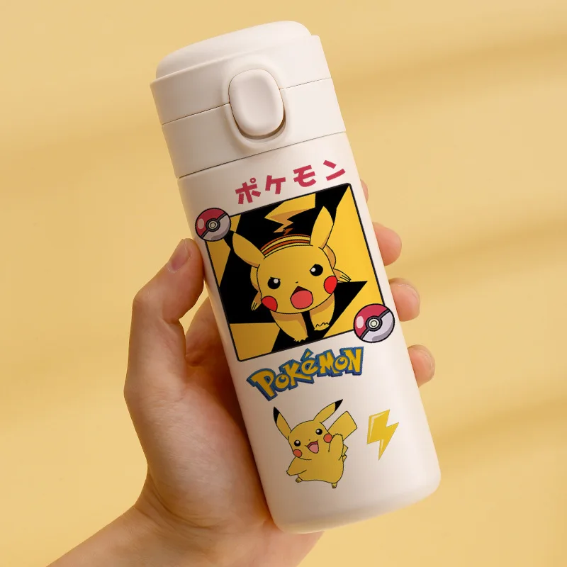 380ML Pokemon Anime Children Thermal Bottle Pikachu Thermos Keeps Heat Kids  straw Cup Pokemon Adult Stainless Steel Water Cup - AliExpress