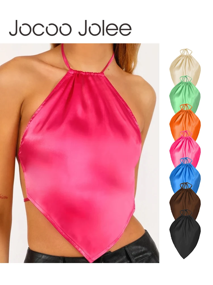 

Jocoo Jolee Sexy Halter Triangle Women Tank Top Spring Summer Solid Color Backless Cropped Vest Tie Up Wrap Camis 2022 Clubwear