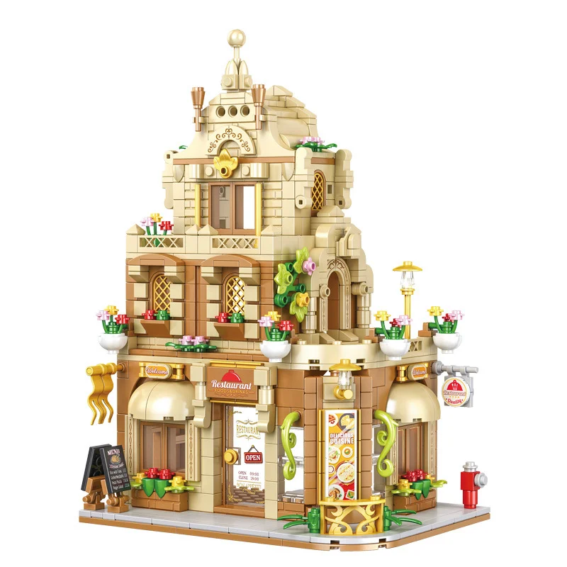 City Series Building Blocks Street View Restaurant House Model Gift for Girls Bo