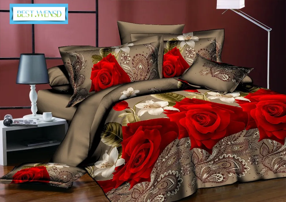 Bed Linens Wholesale Red Rose Bedsheet Bed Sheet Duvet Cover Set Housse