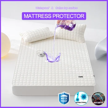 Protecteur de matelas imperméable de qualité supérieure, multi-tailles, hypoallergénique, silencieux, housse de matelas supérieure 100 % coton, drap-housse épais 1