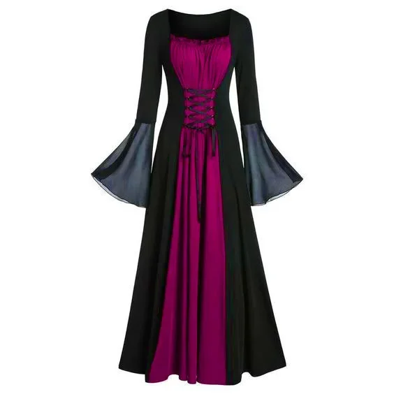 Halloween Medieval Renaissance Vampire Dress for Women Vintage Cosplay Pirate Costume Witch Carnival Party