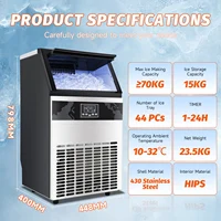Machine à glaçons professionnelle sous comptoir, production quotidienne de 55/70 kg, bac de stockage de 15 kg, épaisseur réglable, minuterie numérique et nettoyage automatique, filtre intégré, en acier inoxydable pour usage commercial et domestique 2