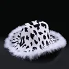 Fashionable Cowboy Hat Simple Solid Color Fur Edge Leopard Print Party Hat Women Men Performance Lanyard Fancy Dress Hat 2