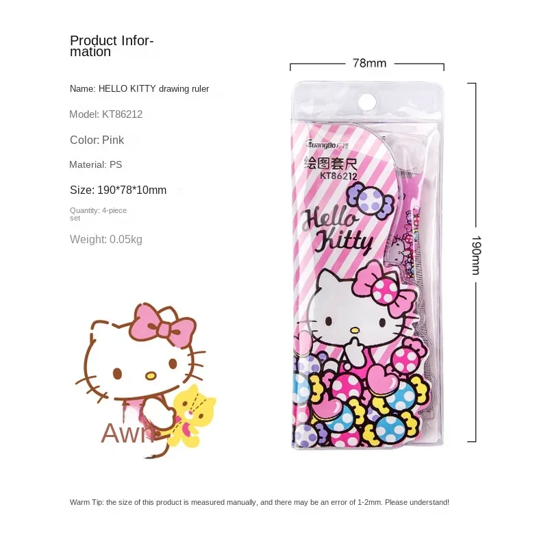 Sanrio Hello Kitty Ruler Set Cartoon Kids Straight Ruler Triangle Plate Protractor Angle Gauge Set Office Stationery Supplies