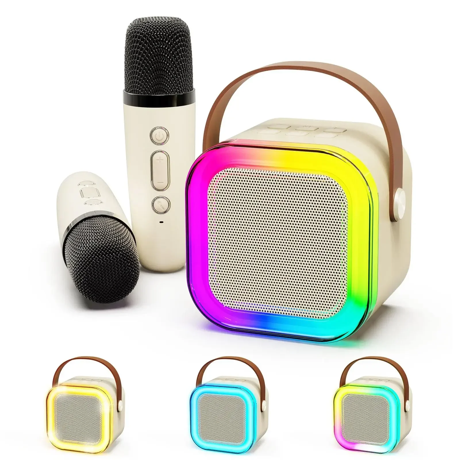 Portable Karaoke Machine with 2 Wireless Microphone, Mini Bluetooth Speaker  Microphone for Kids Home KTV Outdoor Travel Beige - AliExpress