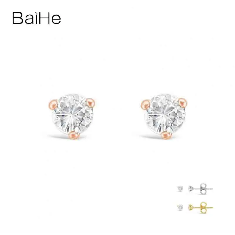 

BAIHE Solid 18K White/Yellow/Rose Gold Natural Diamond Round Stud earrings for women men Trendy Daily wear Fine Jewelry Серьги