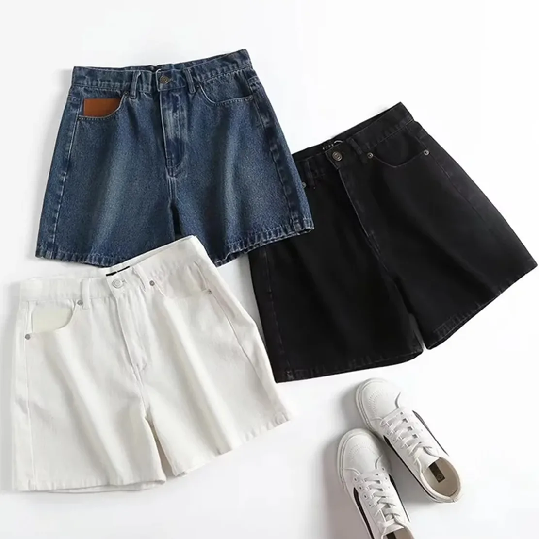 

Dave&Di Harem Denim Shorts Women Mom Bermuda American Vintage Solid High Waist Short