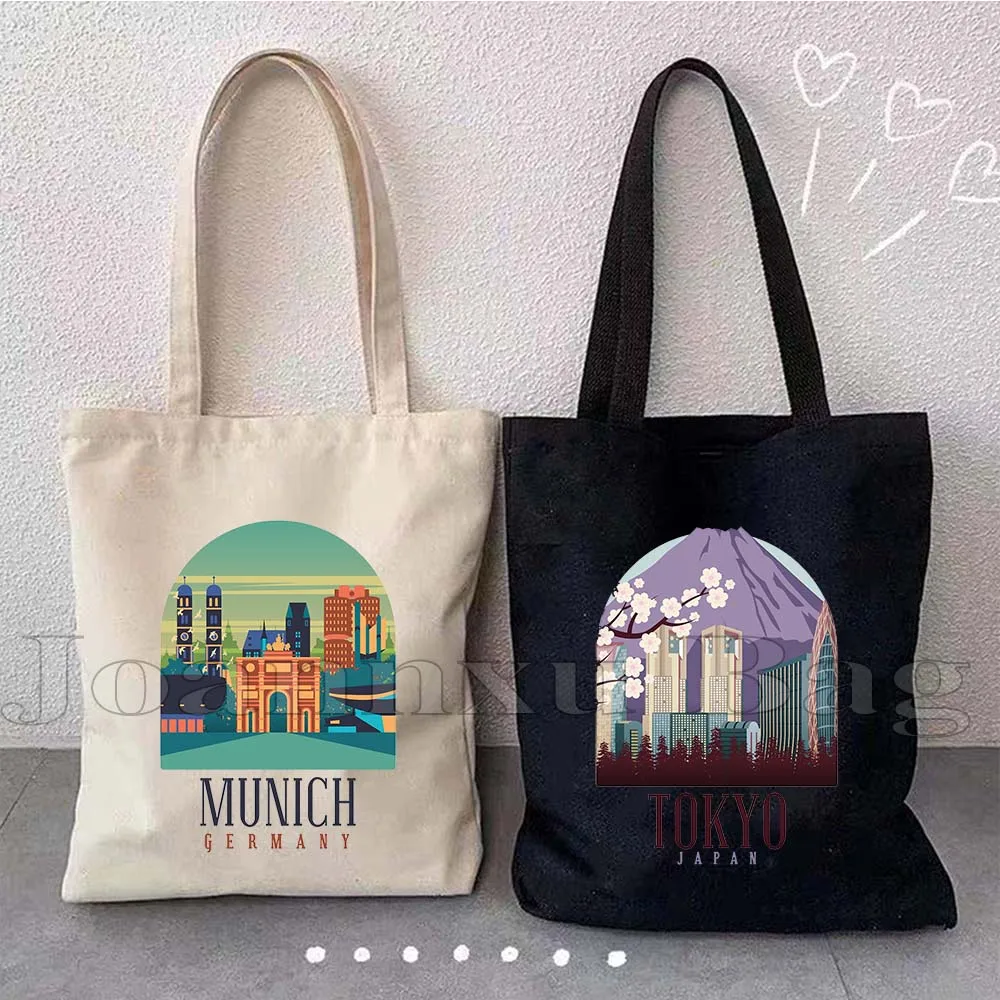 Munich Berlin Brasilia Rio De Janeiro Mexico City Tokyo Washington Split Zagreb Santiago Miami Landmark Canvas Tote Bag Handbags