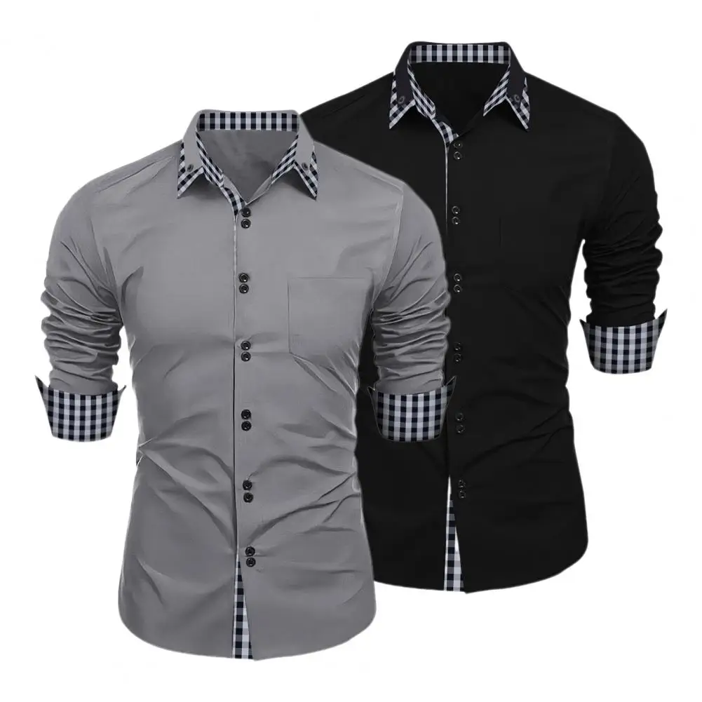 Slim Fit Long Sleeve Shirt Stylish Men's Colorblock Plaid Cardigan Shirt Coat with Slim Fit Long Sleeve Lapel for Streetwear