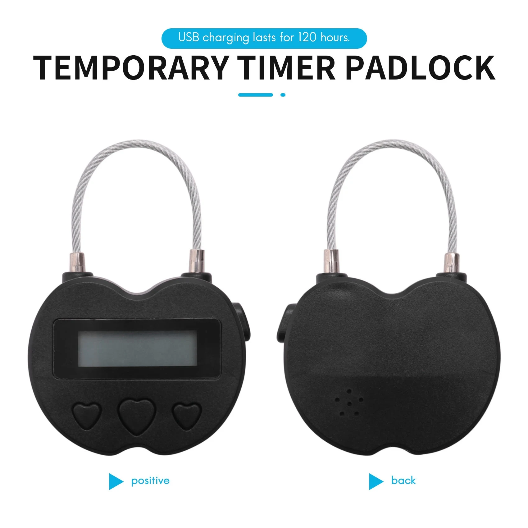 Smart Time Lock LCD Display Time Lock USB Rechargeable Temporary Timer Padlock Travel Electronic Timer Black smart time lock