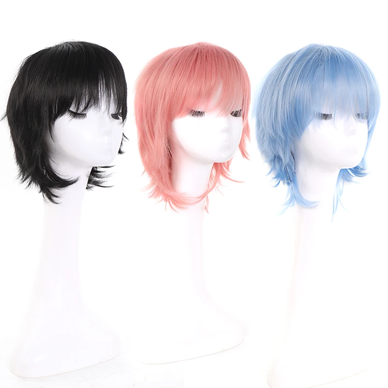 LUPU Synthetic Anime Cosplay Wig Men's Short Straight Wig with Bangs Christmas Halloween Wigs for Boy Heat Resistant Fiber