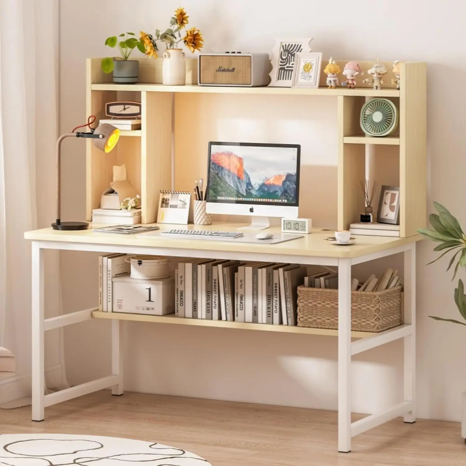 مكتب دراسة طاولة مع رف كتب طاولة ألعاب لمكاتب المكاتب المنزلية ومحطات العمل طاولة كمبيوتر 110 × 50 × 126 سم (لون الخشب)