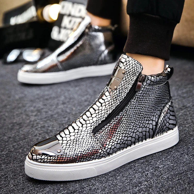 Classic Original Men's Black Sneakers Zip Skateboarding Shoes For Men Designer Leather Silver Sneakers Autumn Men High Top Shoes 6
