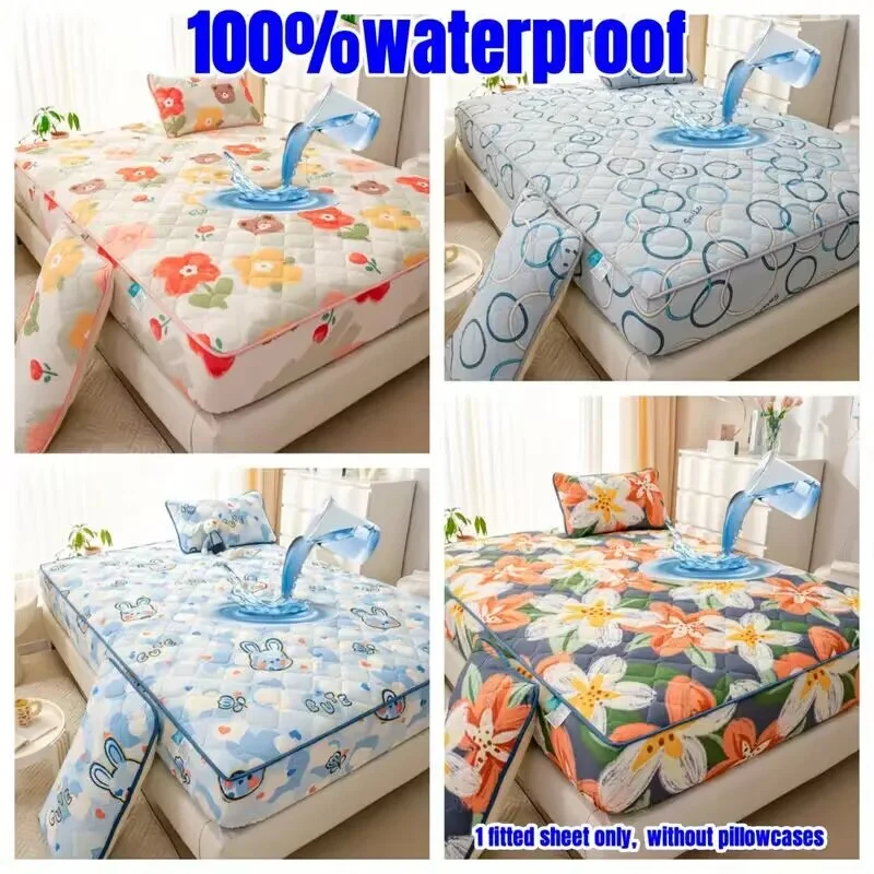 Waterproof Thickened Mattress Cover Cartoon Printed Quilted Mattress Pad Protector Adjustable Fitted Sheet Bed Cover 140/160x200