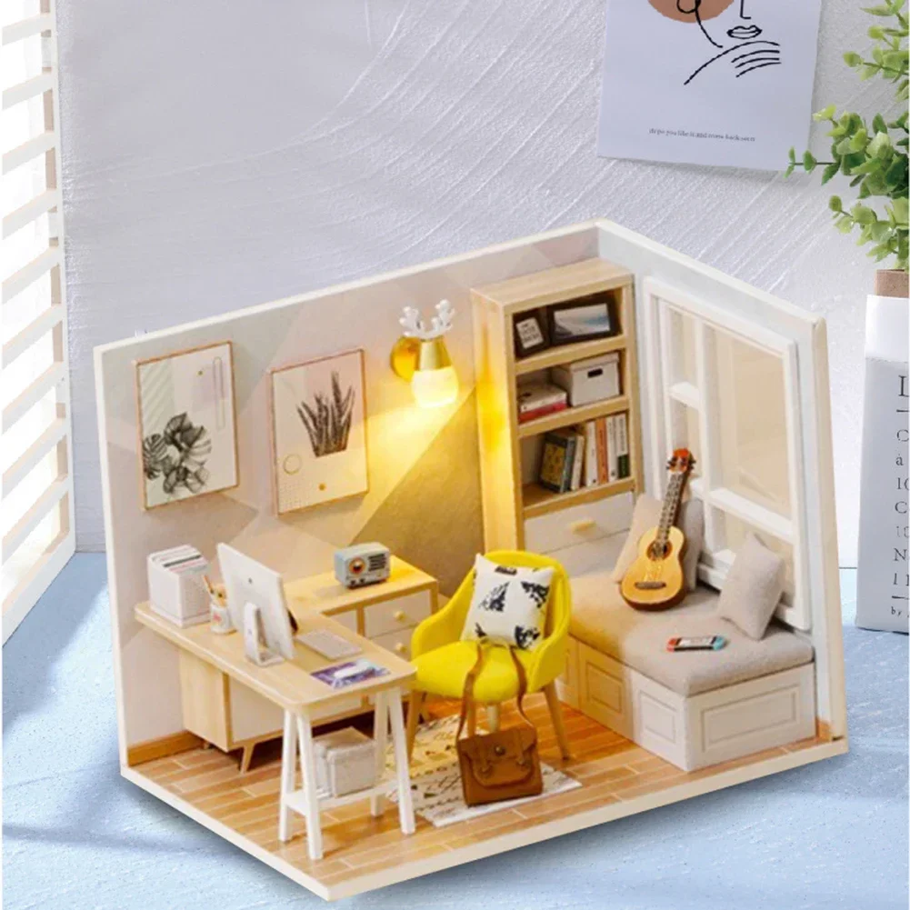 DIY 오두막 공부방 장난감 키트, 공주 인형 집 수제 모델 가구, 3D 목재 미니어처 인형 집 장난감, 생일 선물