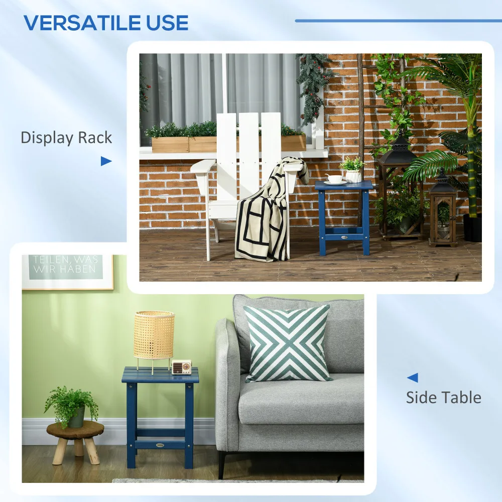 Outsunny Adirondack Side Table, Square Patio End Table, Weather Resistant 15" Outdoor HDPE Table for Porch, Pool, Balcony, Blue 5