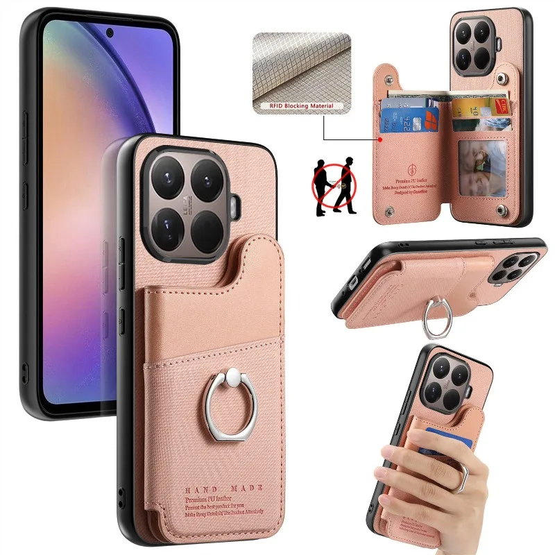 Premium PU Leather Flip Wallet Case with Card Slot and Magnetic Ring Holder - Shockproof Protective Cover with Stand Function