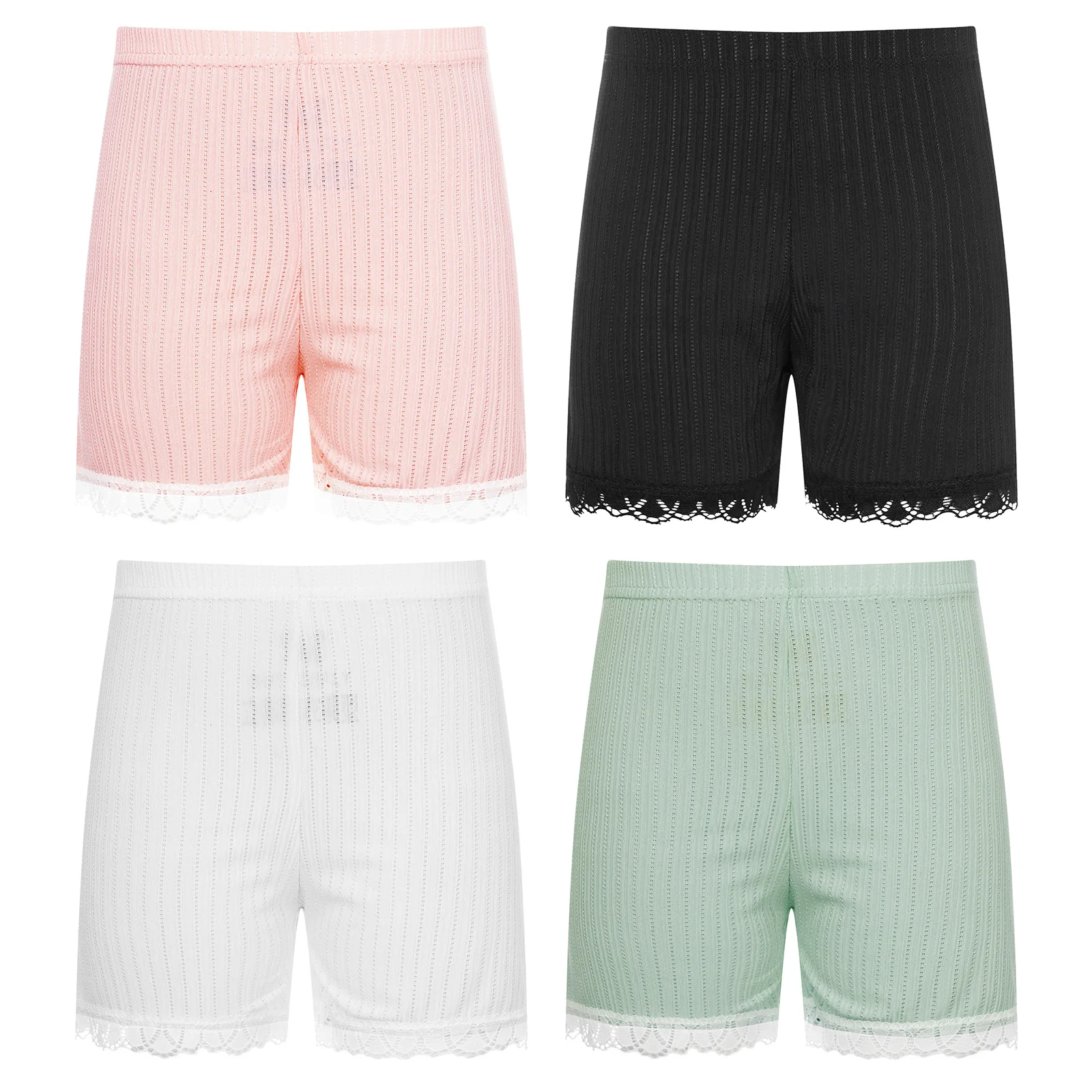 Kids Girls Lace Trim Shorts Elastic Waistband Safety Shorts Cute Panties Underwear Pajama Bottoms Nightwear Homewear Loungewear
