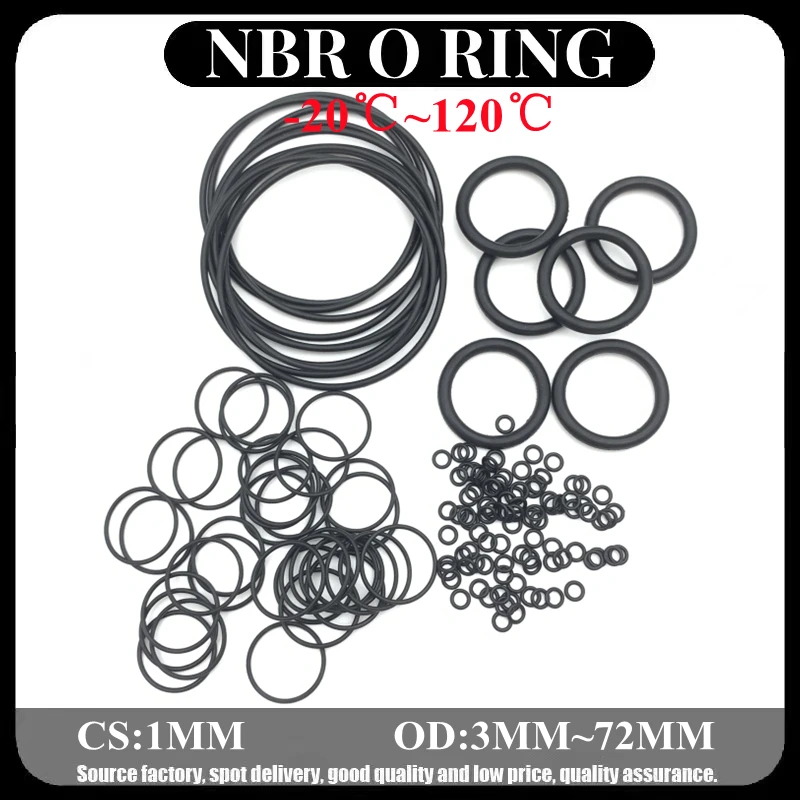 

10pcs NBR O Ring Oil Seal Gasket Thickness CS 1mm OD 3~72 mm Automobile Nitrile Rubber Round Shape Corrosion Resist Washer Black