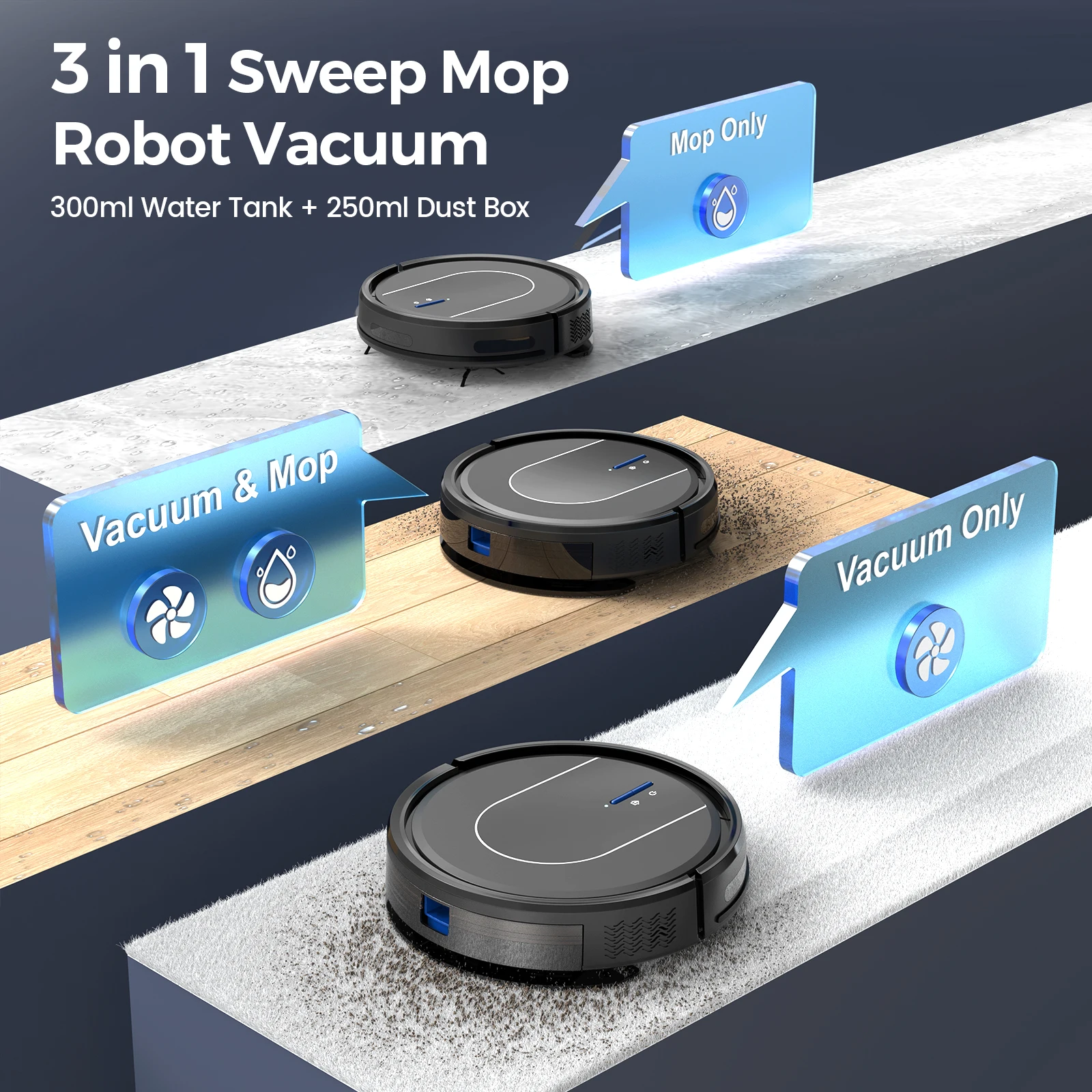 INSE Robot Vacuum Cleaner 3-in-1 Sweep Mop Vacuum Cleaner 5000Pa Strong Suction with Auto-Return Charging Support Alexa/WiFi/App 3