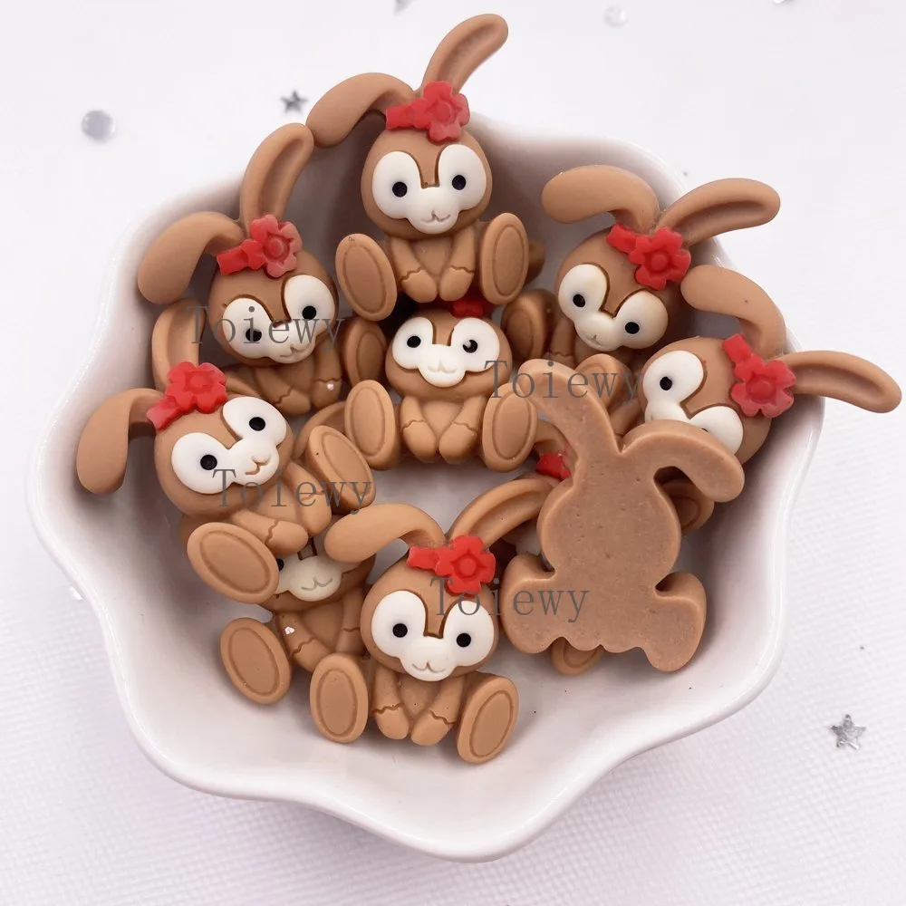 10PCS 페인트 레진 귀여운 다채로운 토끼 플랫백 스톤 피규어 스크랩북 DIY 장식품 홈 액세서리 미니어처 공예품