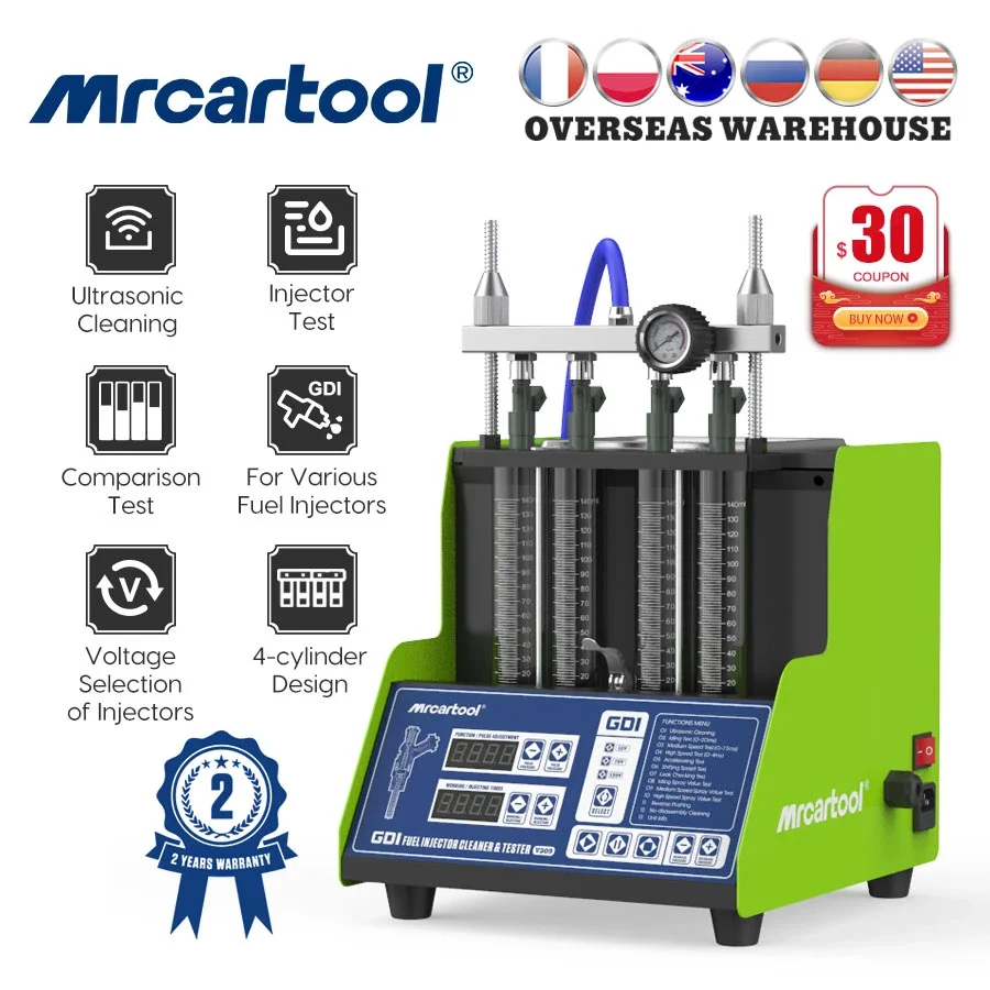 Mrcartool V309 GDI Fuel Injector Tester Cleaner 110v/220v 4 Cylinders Car  Motorcycle Ultrasonic Injector Cleaning Machine - Mrcartool official shop