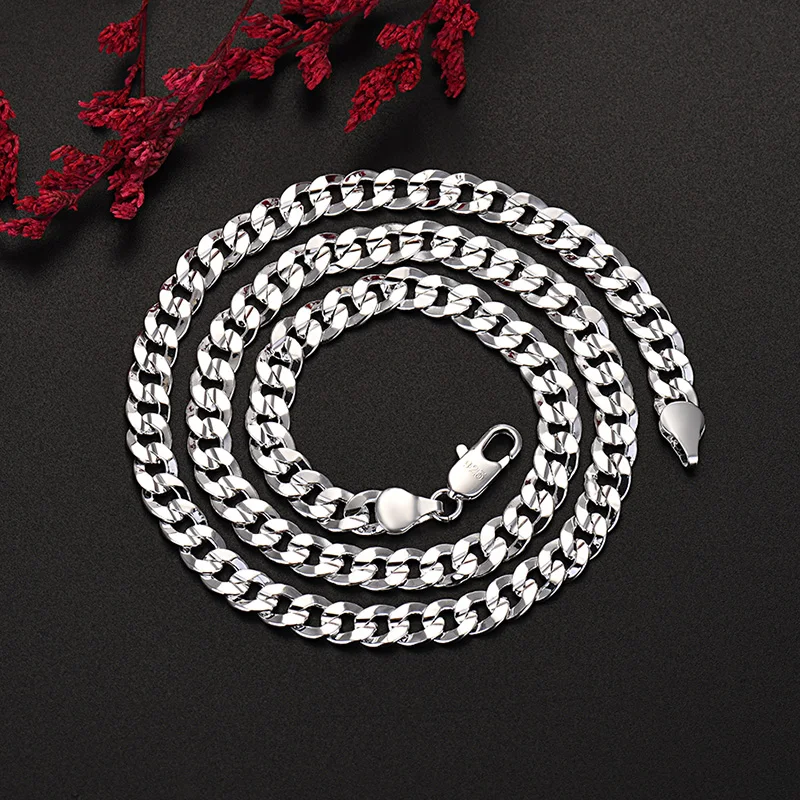 925 Sterling silver original  Creative 7MM Chain bracelets neckalces jewelry set for man women fashion Party wedding gifts