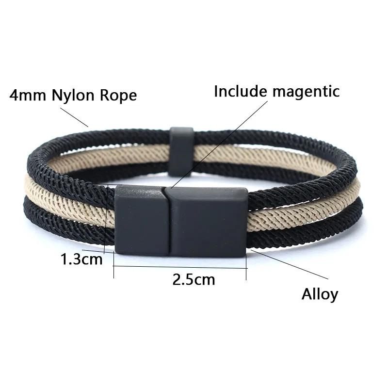 Mens Rope Bracelet Magnet Buckle Biker Accessory