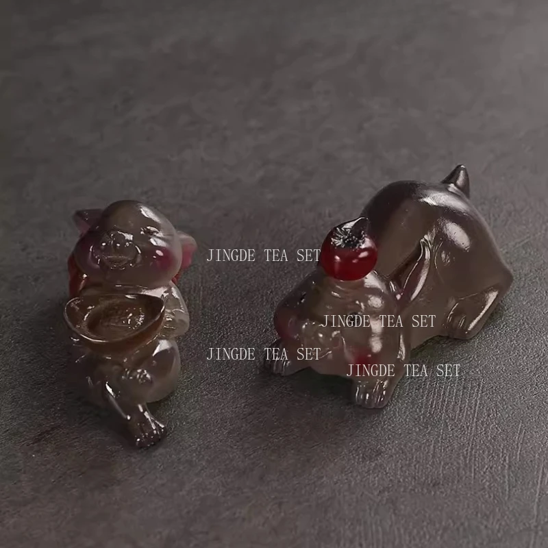 작은 토끼 색깔이 변하는 차 장식품 귀여운 동물 장식품 데스크탑 영양 차 트레이 장식 홈 티 세레모니 액세서리