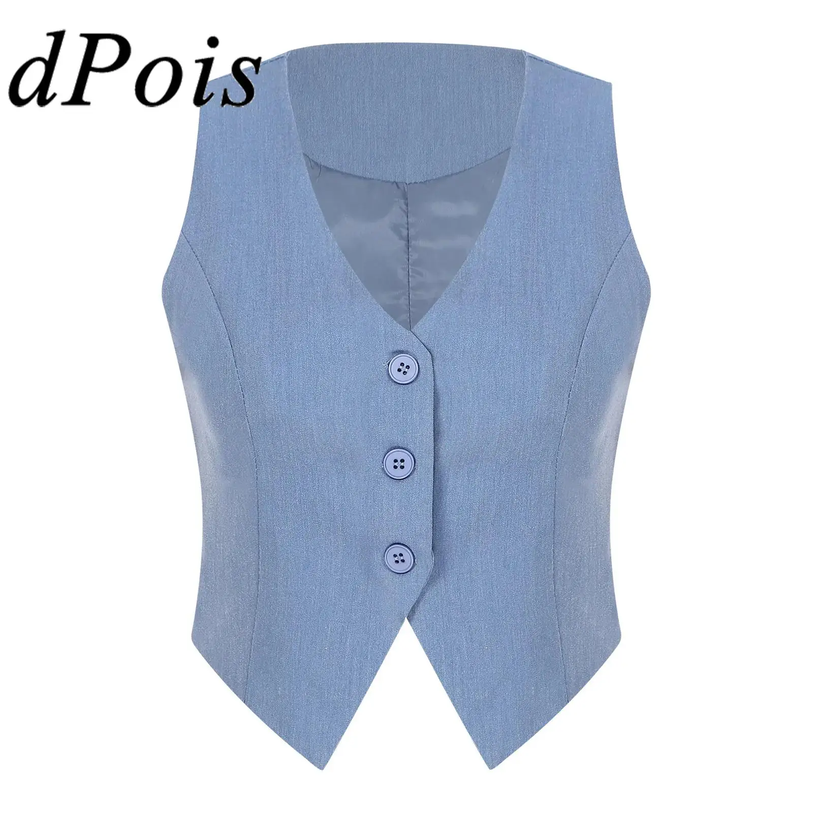 Vests for Womens Stylish Crop Top Waistcoat V Neck Sleeveless Three-Button Vest OL Lady Solid Color Tank Top Business Workwear