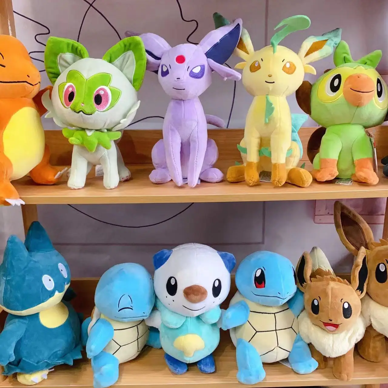 18-28Cm Pokemon Peluche Grookey Sprrigato Oshawott Leafeon Espeon Morpeko Gonbe Mimikyu Anime Figure Peluche Toys