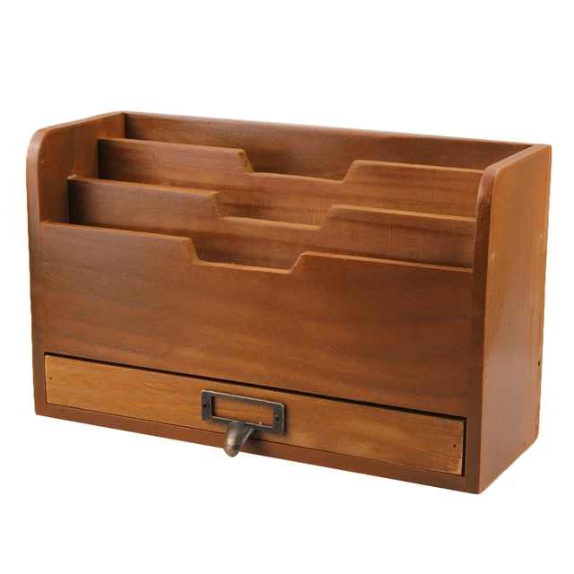 Organizador de correo de madera para escritorio, estilo rústico, encim