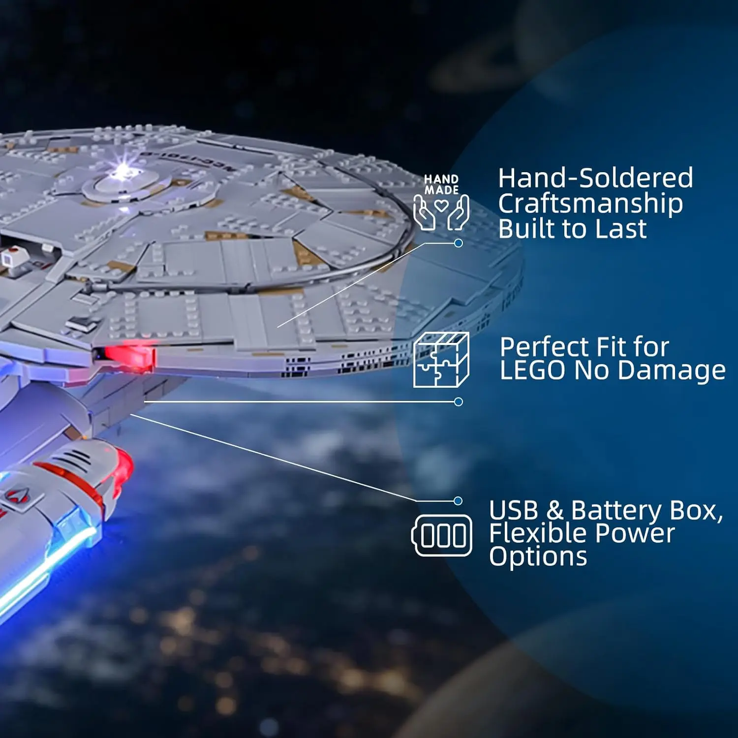 레고 10356 아이콘 스타 트렉: U.S.S.용 HPROSPER 5V LED 조명 엔터프라이즈 NCC-1701-D 장 램프(배터리 박스 포함)