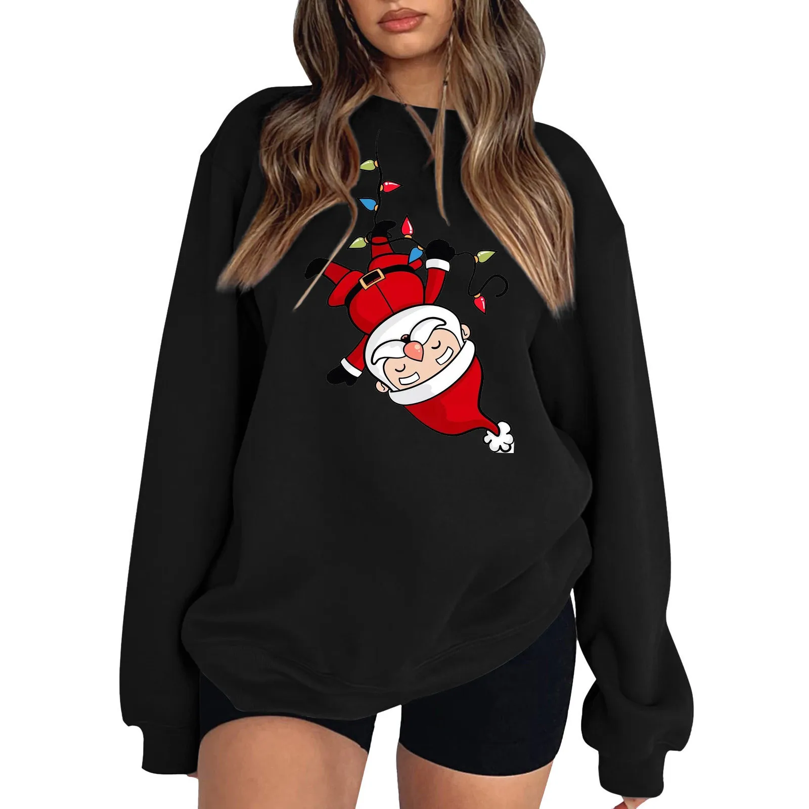 

Santa Hoodies Pullover for Womens Christmas Print Sweatshirt Loose Crewneck Long Sleeve Casual Basic Hoodless Pullover Top