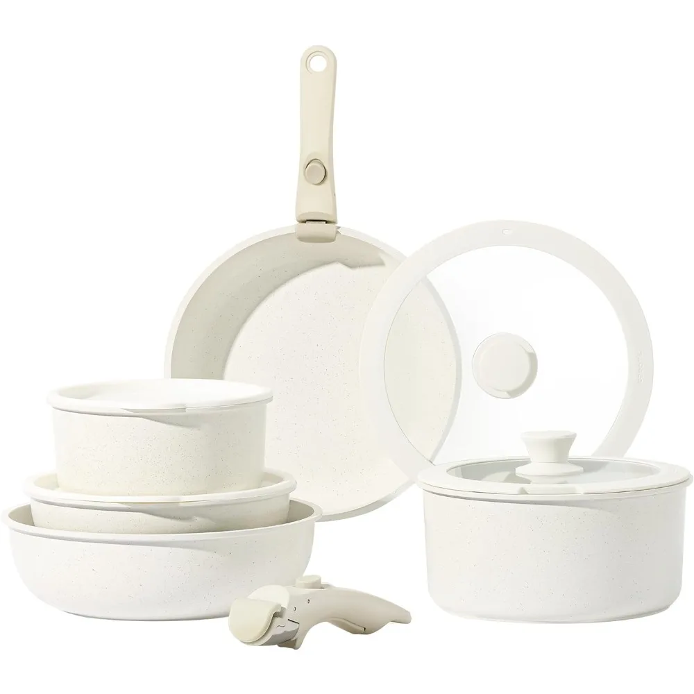 

CAROTE 11pcs Pots and Pans Set, Nonstick Cookware Sets Detachable Handle, Induction RV Kitchen Set Removable Handle, Oven Safe