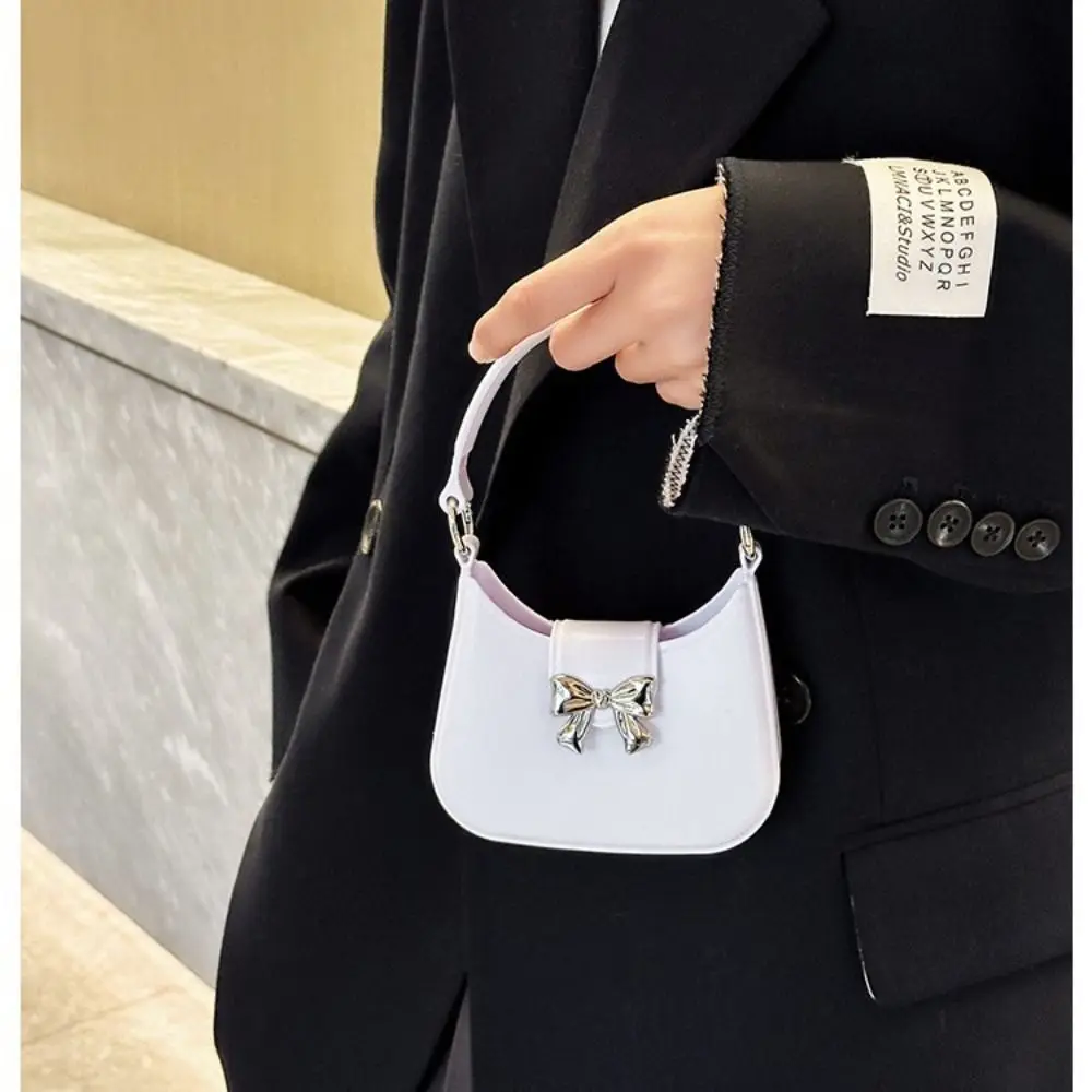 Vielseitige Mini-Hand-Zipfeltasche mit Schleife, Dekoration, Bonbonfarben, Umhängetasche, neue modische Handtasche mit Kette, Damen- und Mädchen-Mondtasche – Detail 20